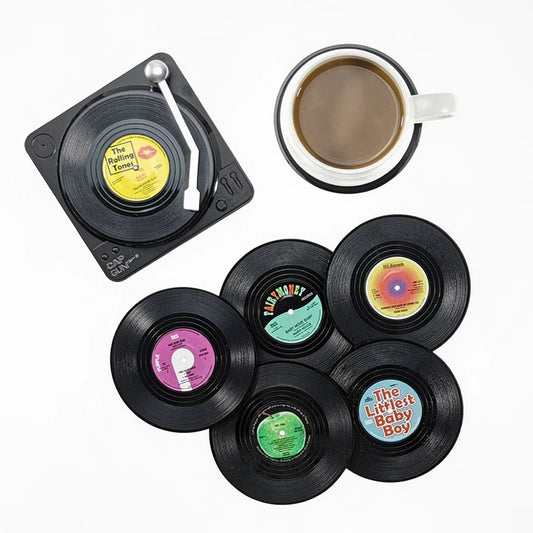 6pcs Retro Vinyl Record Coasters: Plastic, Anti-slip Coffee Cup Mats, Heat Resistant Music Drink Mug Mats, Table Placemats