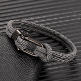 Men's Trendy Sailor Rope Bracelet – Nautical Survival Shackle with Black Stainless Steel Sport Buckle