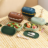 850ML Double-Layer Portable Lunch Box with Spoon - Compartment Food Container & Microwave Safe Fresh Box for Students