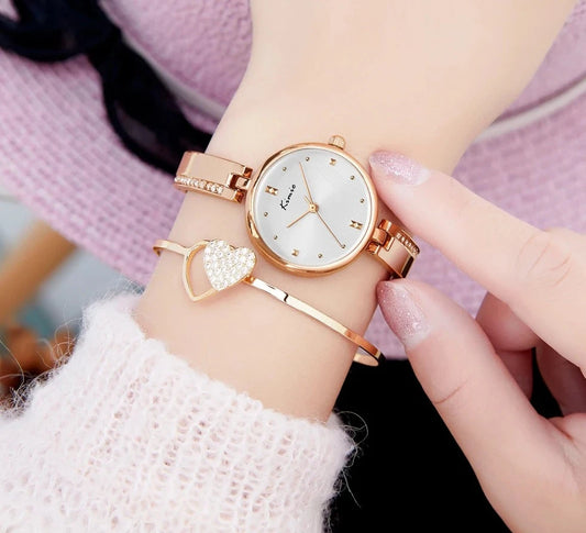 Luxury Rhinestone Women's Fashion Watch - Simple Round Dial, Rose Gold Bracelet Quartz Timepiece for Ladies