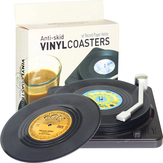 6pcs Retro Vinyl Record Coasters: Plastic, Anti-slip Coffee Cup Mats, Heat Resistant Music Drink Mug Mats, Table Placemats