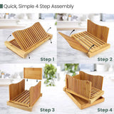 Adjustable Bamboo Bread Slicer – Foldable Cutting Guide for Homemade Loaves with Crumb Tray for Easy Cleanup