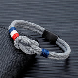 Men's France Flag Nautical Rope Bracelet – Handmade Knotted Design with Stainless Steel Magnetic Clasp | Stylish Jewelry Accessory