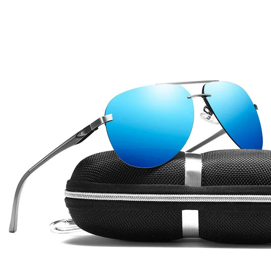 Men's Polarized Sunglasses with Brand Design, Aluminum Legs, and Mirrored Lenses