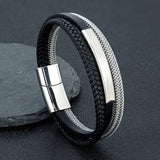 Men's Waterproof Steel Wire Bracelet – Fashion Braided Leather with Non-Fading Stainless Steel | Creative Jewelry Gift