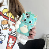 Cute 3D Lucky Dragon with Face and Teeth Silicone Phone Case for iPhone 11, 12, 13, 14, 15 Pro Max