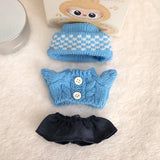 Labubu V1/V2 Party Outfit Set – 17cm Plush Doll Clothes with Bear Label Sweater, Jean Shorts, Scarf & Hat Accessories