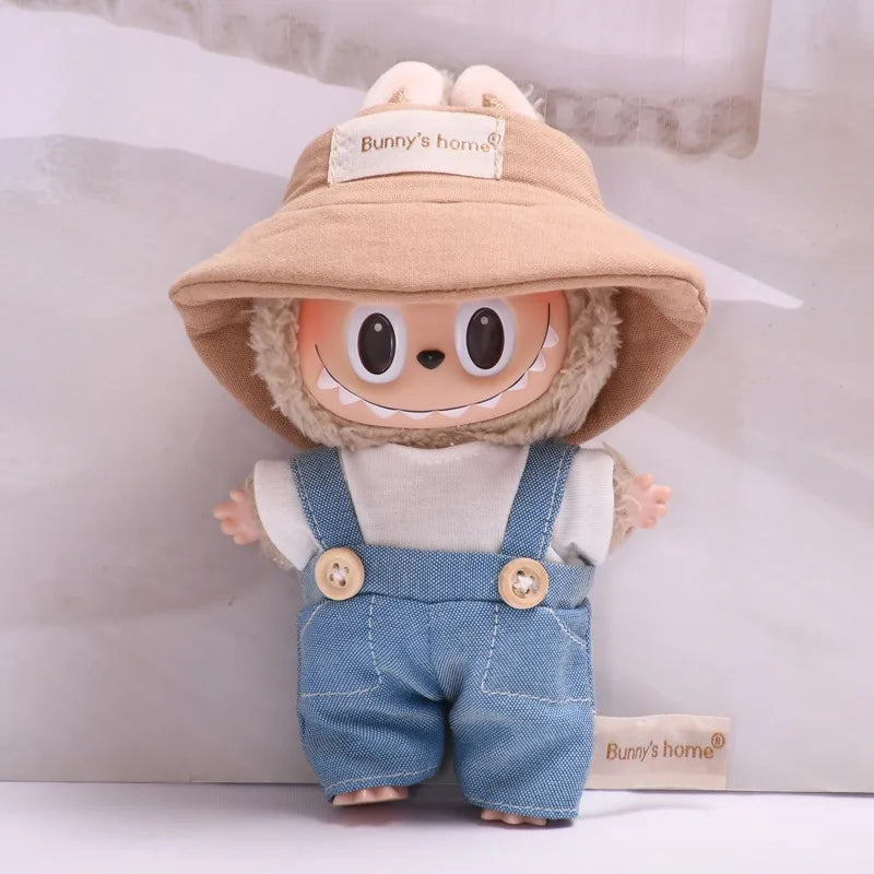 Labubu V1 Doll Clothing Replacement Set – 17cm Vinyl Pendant Outfit with Hat & Overalls for DIY Styling and Fashion Doll Accessories