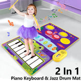 Kids' 2-in-1 Piano Mat: Piano Keyboard & Jazz Drum Music Touch Play Carpet, Educational Toy