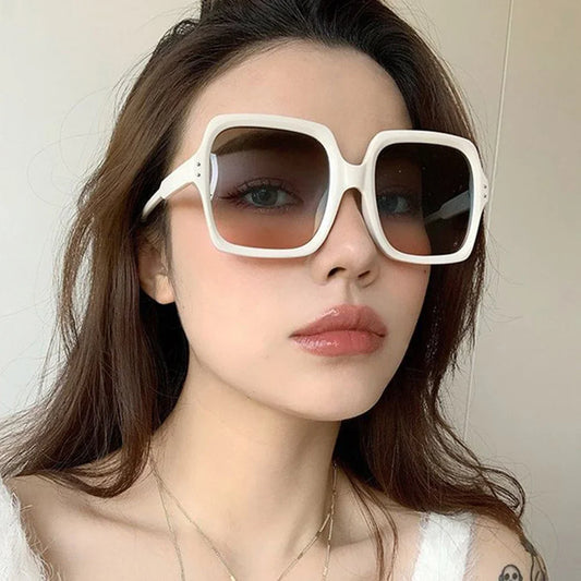 Luxury Oversized Square Sunglasses for Women - Big Black Frame, Fashionable Gradient Lenses, Female Eyewear