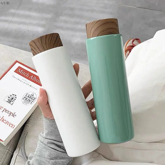 400ml Fashion Thermal Flask with Filter – Portable Stainless Steel Water Bottle with Wooden Lid, Available in 8 Colors