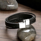 Men's Multilayer Braided Leather Bracelet – Stainless Steel Rope Design | Fashion Bangle Jewelry Gift for Him