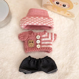Labubu V1/V2 Party Outfit Set – 17cm Plush Doll Clothes with Bear Label Sweater, Jean Shorts, Scarf & Hat Accessories