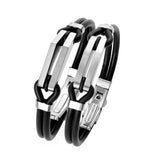 Polished Stainless Steel Lover Bracelet – Men's Rhombus Arc Design with Thick Silicone Band | Fashion Jewelry Bangle