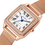 RUIMAS Women's Stainless Steel Mesh Bracelet Watches, Luxury Square Casual Quartz, Ladies' Dress Wristwatch