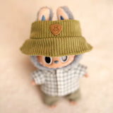 Labubu Doll Plaid Shirt & Stripe Shorts Set – 17cm Plush Fashion Outfit with Hat for Trendy Doll Styling & Cute Accessories Gift