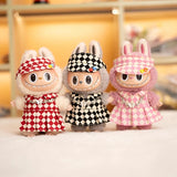 17cm Labubu Doll Checkerboard Tennis Outfit Set – Suspender Pants & Shirt Trendy Fashion Clothes for Baby Pendant Dolls