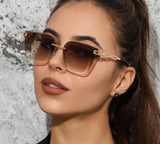 Luxury Big Cat Eye Sunglasses for Women: Oversized Rimless Design, Fashionable Grey Lenses for Driving, UV400 Protection Shades
