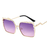 Elegant Oversized Square Sunglasses for Women - Designer Brand Fashion Shades with Pearl Details, Large Square Frames