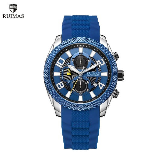 RUIMAS Luxury Men's Watch: Sporty Quartz Chronograph with Large Dial, Luminous Date, and Casual Elegance