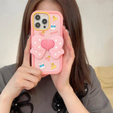 Adorable 3D Pink Love Heart Bow Bracket Silicone Phone Case for iPhone 11, 12, 13, 14 Pro Max