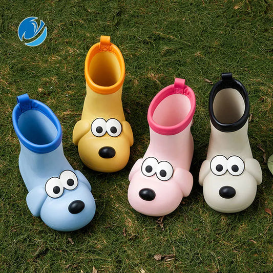 Children's Waterproof Rain Boots – Soft-Sole Medium Shoes with Non-Slip Design and Adorable Cartoon Dog Print for All Seasons and Outdoor Use