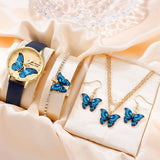 Women's Fashion Quartz Watch Set: Includes One Watch with Butterfly Dial and Accessories, Luxury Brand Design, Simple Yet Elegant