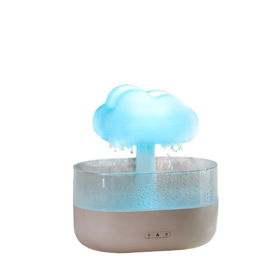 Cloud-Shaped Air Humidifier: Electric Essential Oil Diffuser with Ultrasonic Mist, Colorful Night Light, and White Noise Raindrops