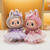 Labubu Doll Sequined Gauze Dress Set – 7 Color Options with Bow Detail for 17cm Plush Dolls, Dress-Up Accessories for Stylish Displays