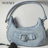 Vintage Y2K Shoulder Handbag: Casual Denim Hobo with Star Decor, Perfect Gift for Women