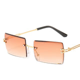 Unisex Fashionable Rimless Rectangle Sunglasses - Popular Small Square Shades, Ideal for Summer Traveling in Brown