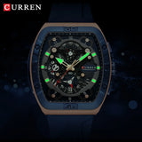 CURREN Fashionable Men's Watch: Luminous, Unique Square Design, Luxury Quartz, Sports Tape, Waterproof with Date Feature