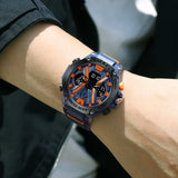 Sport Watches for Men - Digital LED and Analog Quartz Display, Fashionable Blue Orange Stopwatch, Waterproof Male Clock