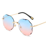 Stylish Vintage Round Cut Rimless Sunglasses for Women - Gradient Lenses, Fashionable Female Eyewear