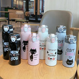 350ml/500ml Stainless Steel Cartoon Cat Vacuum Flask with Straw – Portable Thermos Mug for Kids – Travel Thermal Water Bottle