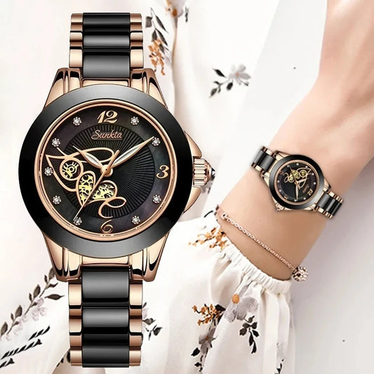 LIGE Women's Ceramic Bracelet Waterproof Watch: Creative and Elegant Timepiece for Women