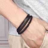 Classic Men's Multilayer Braided Leather Bracelet – Stainless Steel Design | Fashion Jewelry Gift for Men