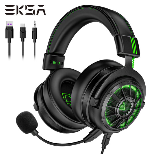 EKSA E5000 Pro Gaming Headphones – ENC Noise-Canceling Microphone for PC, Xbox, PS4, and PS5 | Wired Headset with USB, Type-C, and 3.5mm Connections and 7.1 Surround Sound