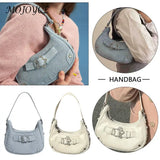 Vintage Y2K Shoulder Handbag: Casual Denim Hobo with Star Decor, Perfect Gift for Women