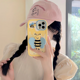 Charming bee-themed silicone iPhone case with foldable wings, compatible with iPhone 11, 12, 13, 14 Pro Max, XS, XR