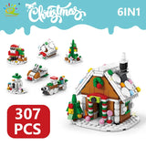 6-in-1 Christmas Building Blocks Set Featuring Santa Claus, Elk, Deer, Snow House, Xmas Tree, Ideal Toy Gift for Children