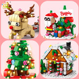 6-in-1 Christmas Building Blocks Set Featuring Santa Claus, Elk, Deer, Snow House, Xmas Tree, Ideal Toy Gift for Children