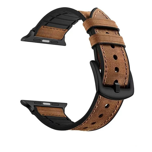 Hybrid Silicone and Leather Watchband: Compatible with Apple Watch Series 8, 7, 6, SE, 5, 4, 3, 2, and 1