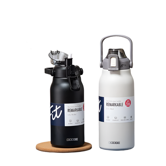 1300ML Water Thermal Bottle: Stainless Steel Thermos with Straw, Keeps Beverages Cold and Hot