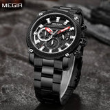 MEGIR Luxury Waterproof Business Watch: Calendar Quartz, Stainless Steel Chronograph