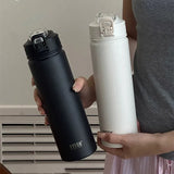 600ml/750ml Double-Walled Stainless Steel Vacuum Flask with Straw – Portable Sports Thermos and Travel Thermal Water Bottle