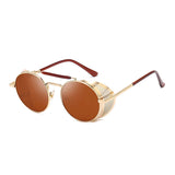 Vintage Round Steampunk Sunglasses for Men and Women: Classic Metal Frames Ideal for Summer Travel, Providing UV400 Protection and Stylish Eyewear Shades