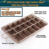 Non-Stick Brownie Pan with 18 Dividers, Carbon Steel Pre-Cut Baking Tray for Brownies, Bread, Chocolate, and Cake Mold