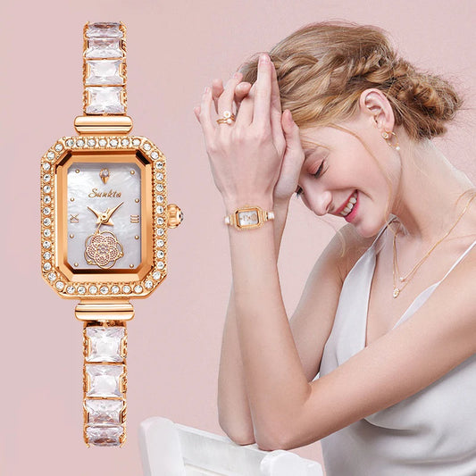 Luxury Waterproof Diamond Women's Watch: Quartz Clock for Ladies