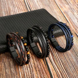 Men's Vintage Tree of Life Leather Bracelet – Multilayer Braided Design with Tiger Eye & Stainless Steel | Fashion Jewelry Gift